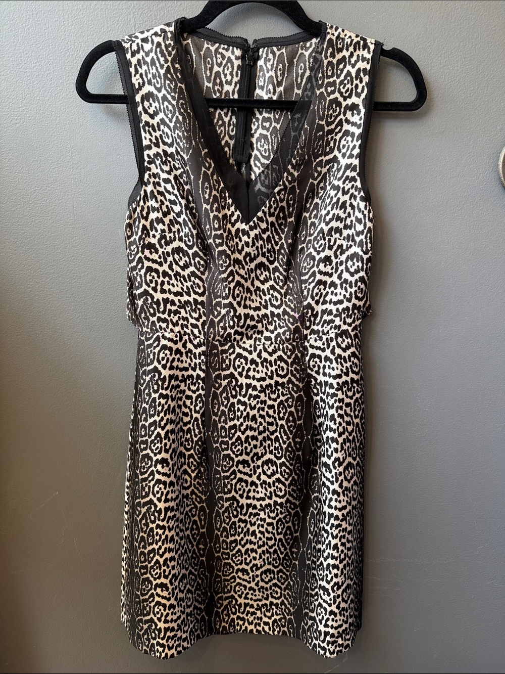 Reiss Black and White Leopard Print V-Neck Mini Dress